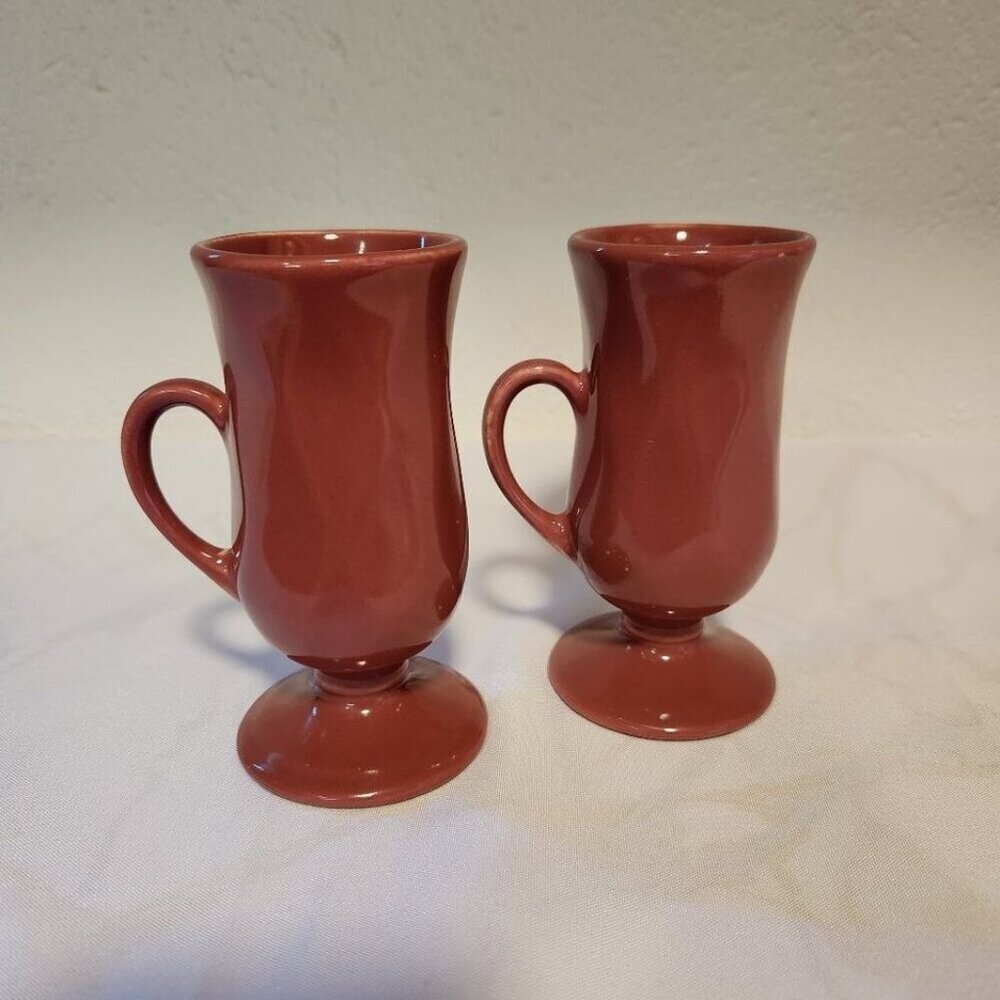 2 VTG HALL Pottery Pedestal Mugs Pink‎ Irish Coffee #1270 USA Diamond Pattern